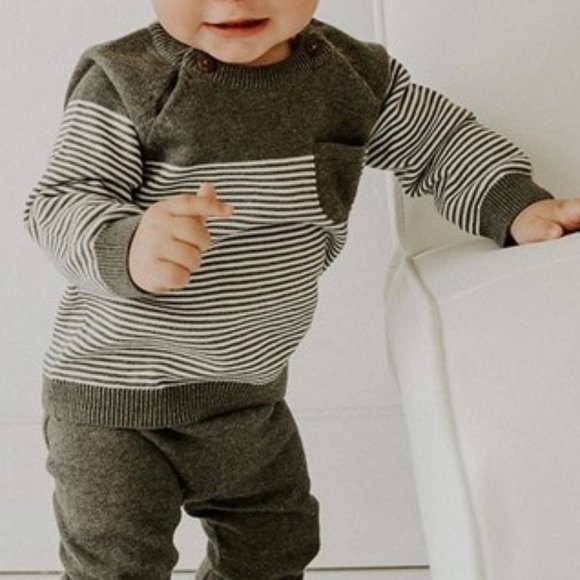 VIVERANO ORGANICS - Stripe Knit Raglan Baby Pullover Sweater - Picture 3 of 3